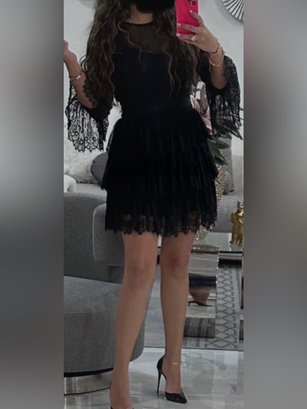 Marciano Black Lace Tiered Mini Dress